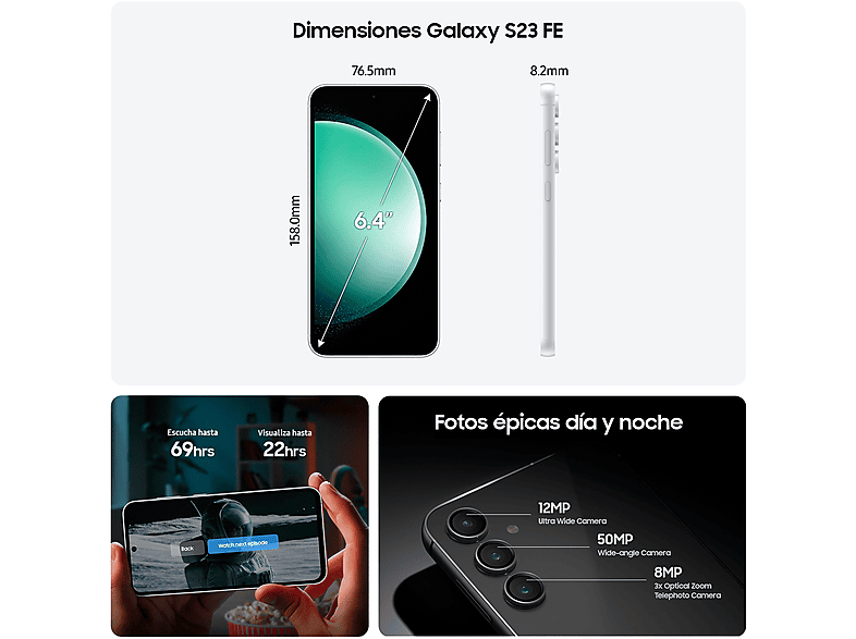 Móvil - Samsung Galaxy S23 FE, 128GB, 8GB RAM, Mint, 6.4 FHD+, Exynos 2200, 4500 mAh, Android 14