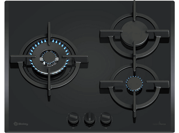 Placa de gas - Balay 3ETG663RB, 3 Zonas, Gas butano, 59 cm, Hierro Fundido, Negro