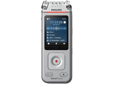 Grabadora de voz - Philips DVT4115, 8 GB, 36h de Grabación, 3 Micrófonos, Plata