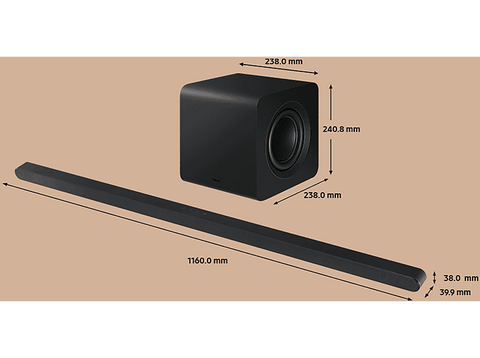 Barra de sonido - Samsung HW-S800D/ZF-ULTRASLIM, Bluetooth, Dolby Atmos Inalámbrico, 9 altavoces, Titan Black