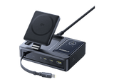 Docking station - Baseus NOMOS 5 en 1, Con carga inalámbrica Qi2, 140W, Cable retráctil y pantalla digital, 5 dispositivos a la vez, Universal, Black