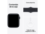 APPLE Watch SE (2023), GPS, 44 mm, Caja de aluminio medianoche, Vidrio delantero Ion-X, Talla M/L, Correa deportiva medianoche