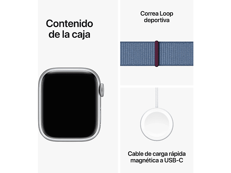 Apple Watch Series 9 (2023), GPS+CELL, 41 mm, Gesto de doble toque, Caja de aluminio plata, Correa Sport Loop azul invierno