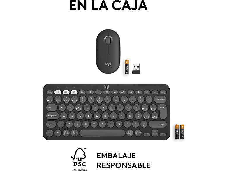 Pack Teclado + Ratón - Logitech, Inalámbrico, Bluetooth-USB, Multidispositivo, Teclas personalizable