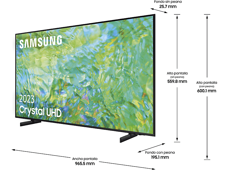 TV LED 43 - Samsung TU43CU8000KXXC, Diseño AirSlim, Crystal UHD 4K, Samsung Gaming Hub, Smart TV powered by Tizen, Negro