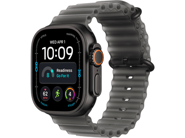 Apple Watch Ultra 4 (2026), GPS+CEL, 49mm, Caja de titanio Negro, Correa Ocean Band Negro traslúcido, Siri AI