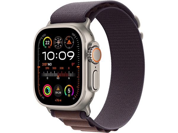 Apple Watch Ultra 2 (2023), GPS + Cellular, 49 mm, Caja de titanio, Gesto doble toque, Correa Alpine Loop en Talla M de color Índigo