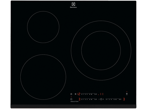 Placa de inducción - Electrolux LIT60342, 3 zonas, Zona grande 28 cm, Biselada, 60 cm, Negro