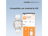 Smartwatch - Huawei Watch GT5 46 mm, Llamadas BT, Respuesta con teclado, 14 días de batería, Compatible iOS/Andorid, Correa Fluoroelastómero Negro