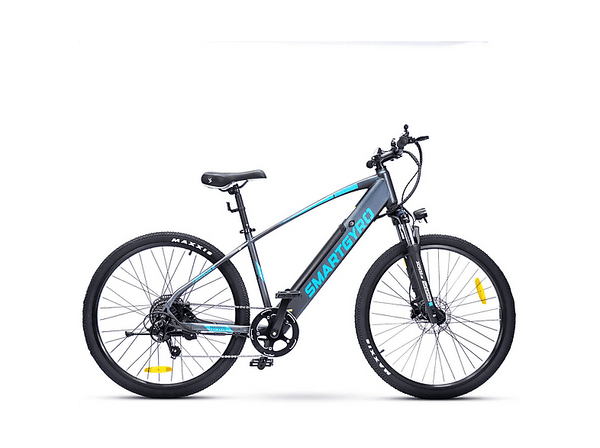 Bicicleta de Montaña - smartGyro Senda 2, Potencia 250W, Velocidad máx. 25 km/h, Autonomía 60km, 7 Velocidades, Eléctrica, Gris/Azul
