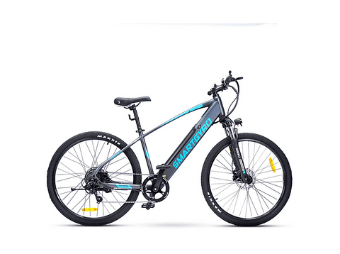 Bicicleta de Montaña - smartGyro Senda 2, Potencia 250W, Velocidad máx. 25 km/h, Autonomía 60km, 7 Velocidades, Eléctrica, Gris/Azul