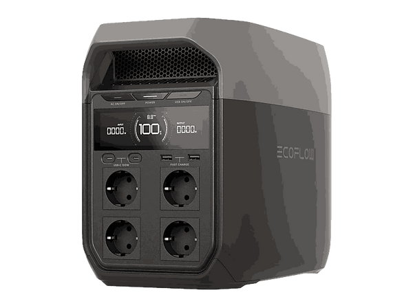 Estación de energía - EcoFlow Delta 3, 1800 W, 1024 Wh, IP65, 2x USB-C, 2x USB-A, 4x CA, 1x CC, Wi-Fi, Bluetooth, Negro