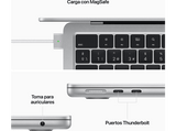 Apple MacBook Air (2022) MLY03Y/A, 13.6 Retina, Chip M2 Apple, CPU de 8 núcleos, GPU de 10 núcleos, 8GB RAM, 2TB de SSD, USB-C 70W, Plata