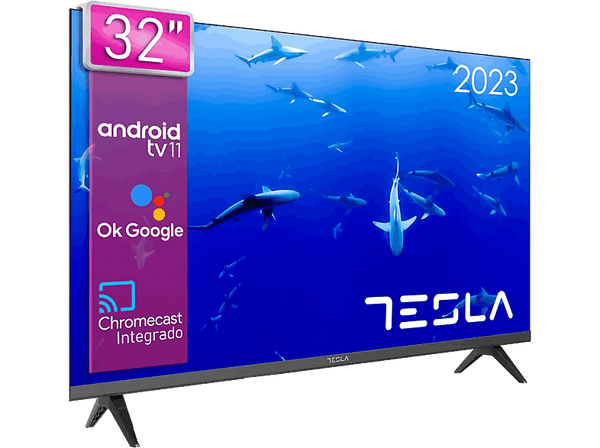 TV LED 32" - Tesla 32E635BHS, HD, Android TV 11, WiFi, Bluetooth, Chromecast integrado, Negro