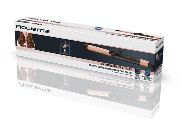 Rizador - Rowenta Express Shine CF2810, Revestimiento cerámico tratado con papaya, 9 Temperaturas, Hasta 210 °C, Pantalla LCD, Apagado autom., Rosa