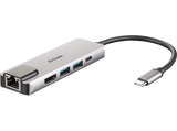 Hub - D-Link DUB-M520, 5 en 1 con HDMI/Ethernet/USB 3.0 y suministro eléctrico, 5 Gbps, Plata