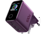 Cargador de pared - Baseus PicoGo AH22,  100W, USB-C, Carga ultrarrápida simultánea, Triple puerto, Pantalla inteligente, Con cable 1m, Dark Cherry