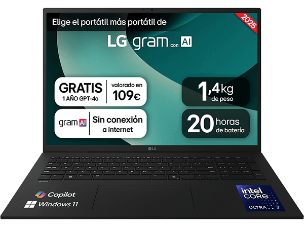 Portátil - LG 17Z90T-G.AD8BB, 17" WQXGA, Intel® Evo™ Core™ Ultra 7-255H, 32 GB RAM, 1 TB SSD, Arc™ GPU, W11H