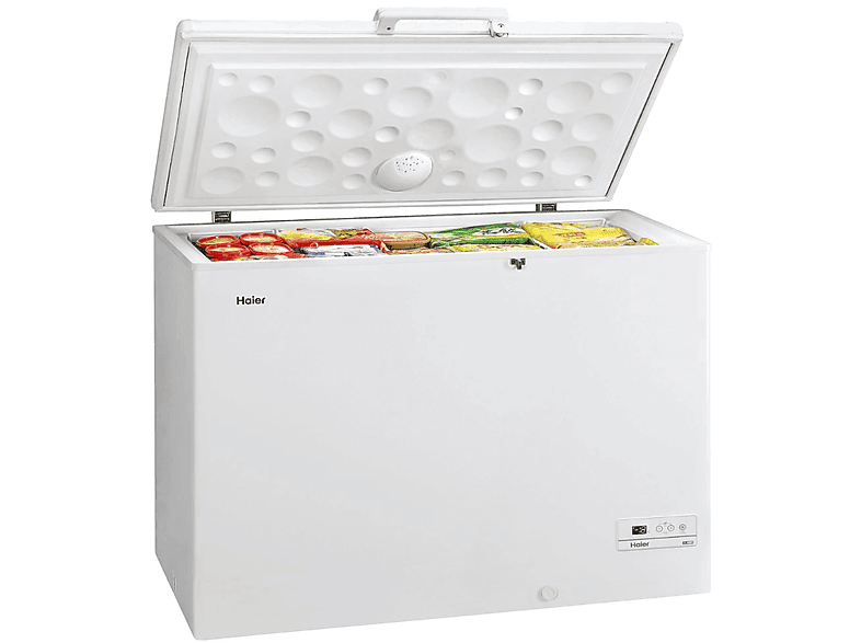 Congelador horizontal - Haier HCE319F, 310 l , 84.5cm, 2 cestos, Interior aluminio, Super congelación, Blanco