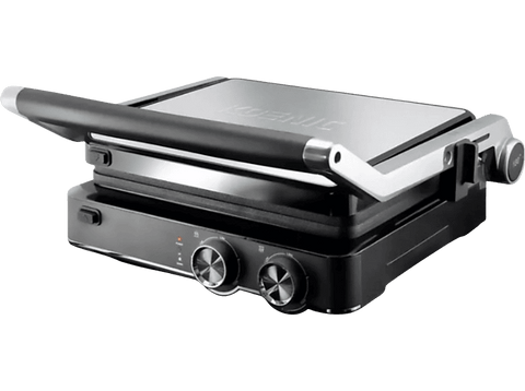 Plancha de asar - Koenic KCG 2020, 2000 W, Termostato regulable, Apagado automático, Antiadherente, Placas extraíbles, Negro/Plata
