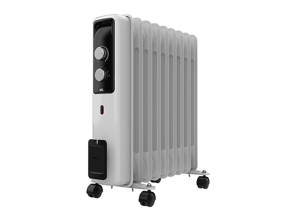 Radiador - ok. 912024, 2000W, 3 niveles de potencia, 9 elementos, Hasta 20m2, Asa, Ruedas, Protección sobrecalentamiento, Blanco