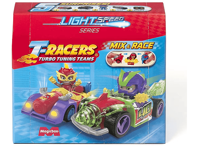 Figura - MagicBox T-Racers Light Speed Car & Racer Superhings, Mix & Race, Figura aleatoria, Multicolor