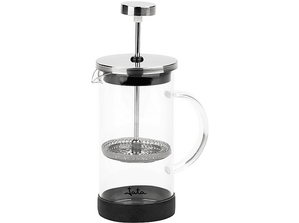 Cafetera de prensa - Jata HCAF1135, 350 ml, 4 en 1: tetera, cafetera, espumadora y émbolo, Negro/Transparente