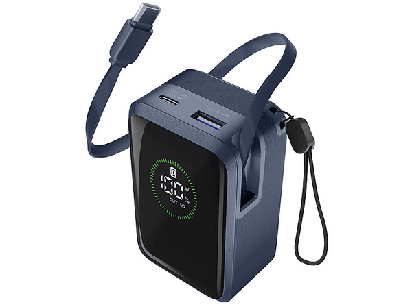 Powerbank - CellularLine Roller, 10000 mAh, Carga rápida, 45 W, 72 horas, USB-C, USAB-A, Azul