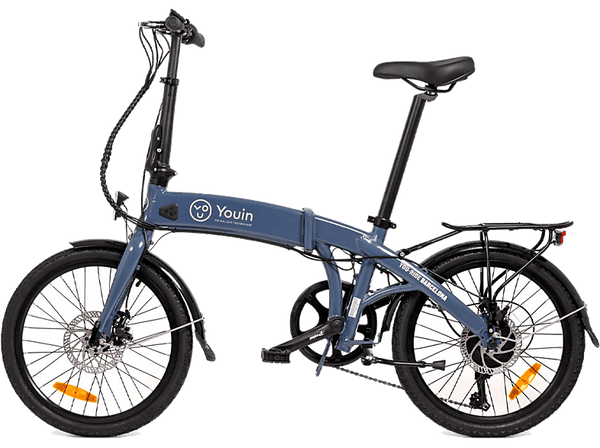 Bicicleta plegable - Youin Barcelona, 250 W, 25 km/h, Autonomía 45 km, 6 Velocidades, Pantalla LCD, Ruedas 20", Azul