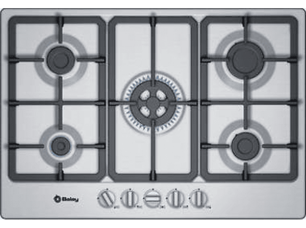 Placa gas - Balay 3ETX576HB hobs, 5 zonas, Gas Butano, Mecánico, 26 cm, Inox