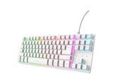 Teclado gaming - Trust GXT 833W, 1x USB, Cable, TKL compacto, Iluminación LED Multicolor, Anti-Ghosting, Blanco