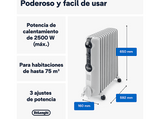 Radiador - De'Longhi Radia-s Easytronic TRRSE1225, 2500W, Sistema de aceite, Termostato de seguridad, 12 Elementos, Blanco