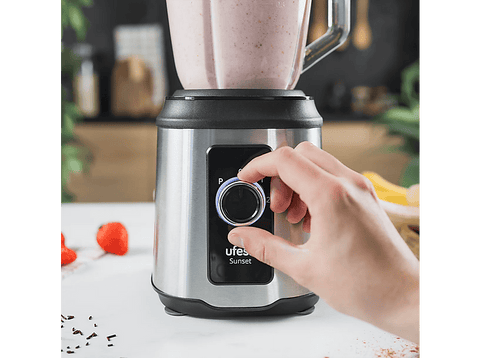 Batidora de vaso - Ufesa Sunset, 1600 W, 1.5 l, 2 Velocidades + Pulse, Base de acero inoxidable, Negro