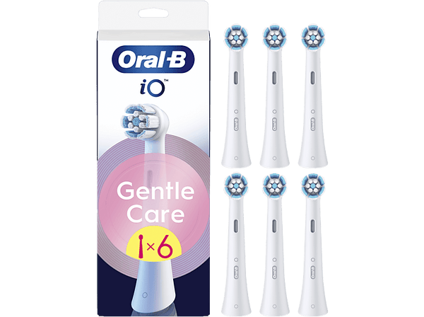 Recambio para cepillo dental - Oral-B iO Gentle Care, Pack de 6 unidades, Para encías sensibles, Blanco