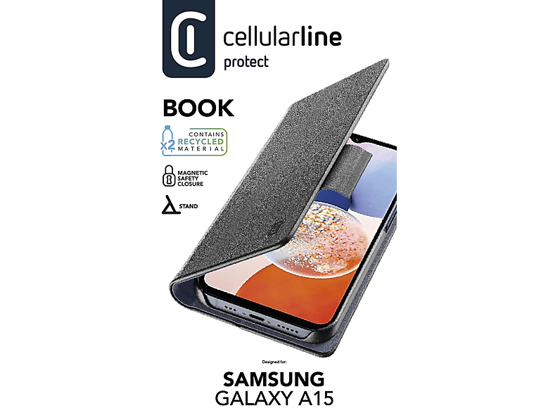 Funda - Cellular Line BOOK3GALA15K, Para Samsung Galaxy A15, Cierre magnético, Negro