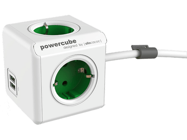 Ladrón Enchufe - Powercube 1402GN/DEEUPC, Hasta 4 enchufes, 2 puertos USB