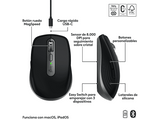 Ratón inalámbrico - Logitech MX Anywhere 3S para Mac, Bluetooth, 8000 DPI, Multidispositivo, Carga rápida, Botones personalizables, Negro