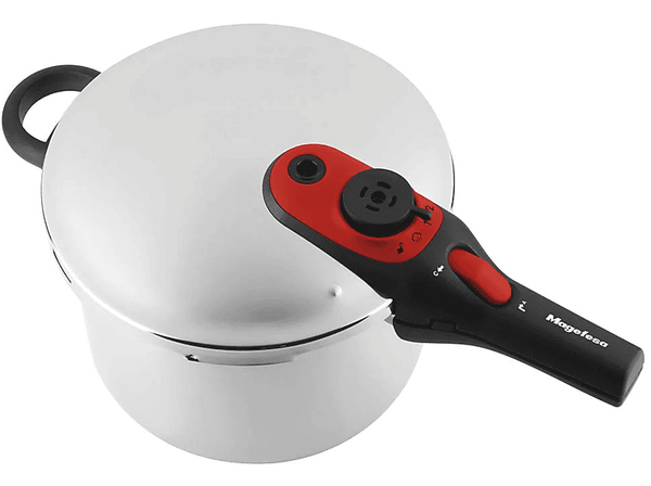 Olla express - Magefesa Activa 2, 5L, 22 cm Diámetro, Acero inoxidable, 5 Sistemas de Seguridad, Inox/rojo