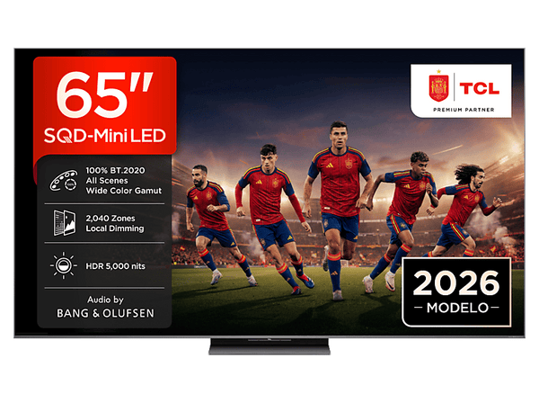 TV SQD-Mini LED 65" - TCL 65C8L, UHD 4K, 5000 nits, Google TV, Dolby Vision & Atmos, Audio by Bang & Olufsen, 144Hz, DVB-T2, Negro