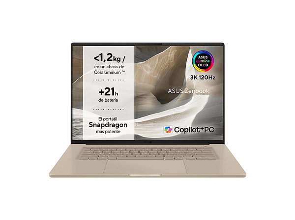 Portátil - ASUS Zenbook A16 OLED UX3607OA-SQ005W Copilot+ PC, 16" 3K, Snapdragon® X2 Elite, 48 GB RAM, 1 TB SSD, Adreno™ Onboard Graphics, W11