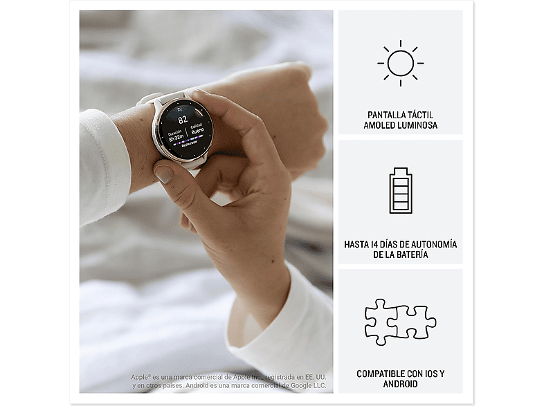 Reloj deportivo - Garmin Venu 3S, 18 mm, 1.2, Autonomía 10 días, +30 deportes, Rosa
