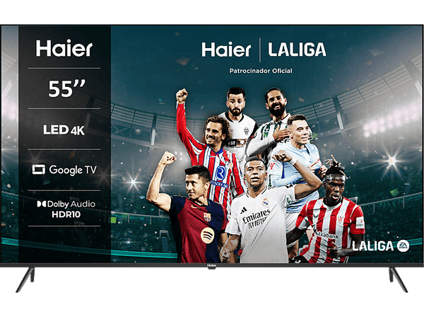 TV LED 55" - Haier K80 Series H55K800UX, Smart TV (Google TV), HDR 4K, Direct LED, Dolby Audio y Dolby Vision, Sin marcos, Negro