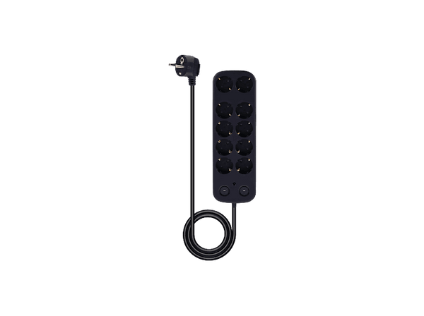 Regleta - ISY IPS-9120-B, 2 metros, 10 tomas, Negro
