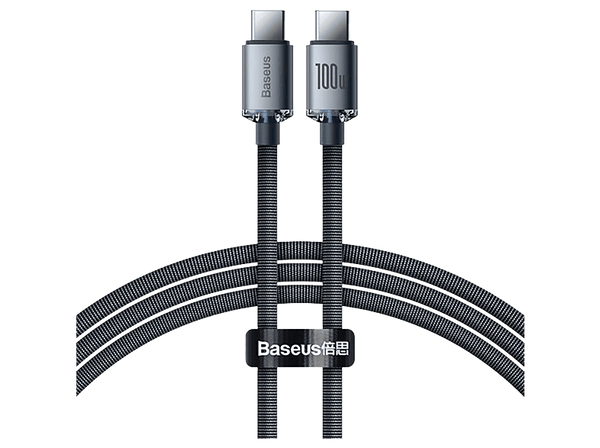 Cable USB - Baseus Crystal Shine, USB-C a USB-C, 120 cm, 100w, 480 Mbps, Carga ultrarrápida, Con trenzado resistente, Negro