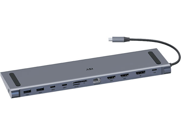 Docking station - Isy IDO-1100, Entradas USB A, USB C, HDMI, Audio 3.5mm, SD y microSD, Carga hasta 100W, Gris