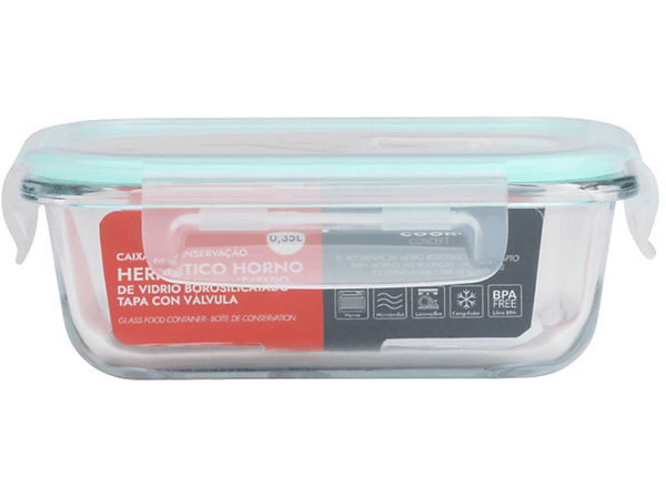 Tupper - CMP Paris KAE1474, Vidrio borosilicatado, 350 ml, Apto para horno, microondas, congelador y lavavajillas, Azul y transparente