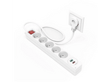 Regleta - Hama 00223186, 5x Enchufes, 1x USB-A, 1x USB-C, 18W, Interruptor, Blanco