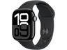 Apple Watch Series 10 (2024), GPS, 42 mm, Gesto de doble toque, Caja de aluminio Negro azabache, Correa deportiva Negra, Talla S/M
