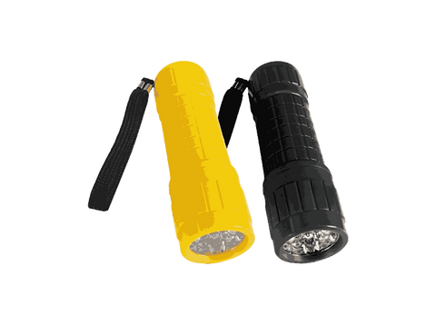 Pack Linternas - Panda TC-65YL, 2 unidades, 9 LEDs, 60 lúmenes, Alcance 5 metros, Pilas AAA, Amarillo y Negro