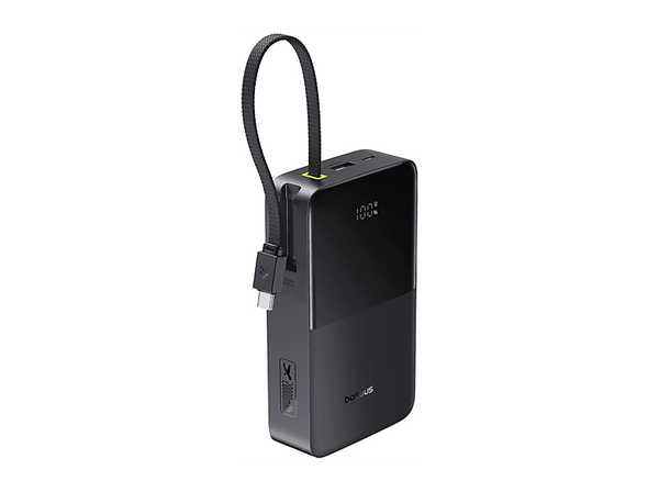 Powerbank - Baseus EnerFill Bipow2 Pro, 20000mAh, 22.5W, Cable retráctil, Carga simultánea ultrarrápida, USB-C, Negro Cluster